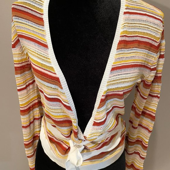 Azalea Womens Striped Tie Front Lng Sl Crop Top Cardigan sz M NWOT - Picture 6 of 6